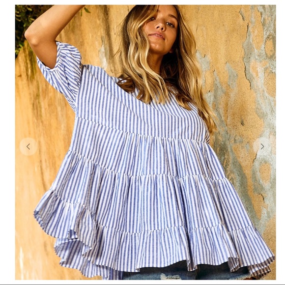 #18 Fabulous Stylish Striped Print Tiered Babydoll top - Picture 6 of 7